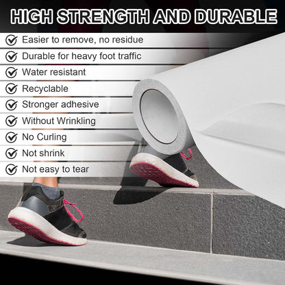 Watersay 8 Inch x 20 ft Anti Slip Traction Tape Waterproof Clear Non Skid Tape Durable Grip and Friction Stair Non Slip Strips Abrasive Adhesive for Stairs Steps Ramp Outdoor Indoor