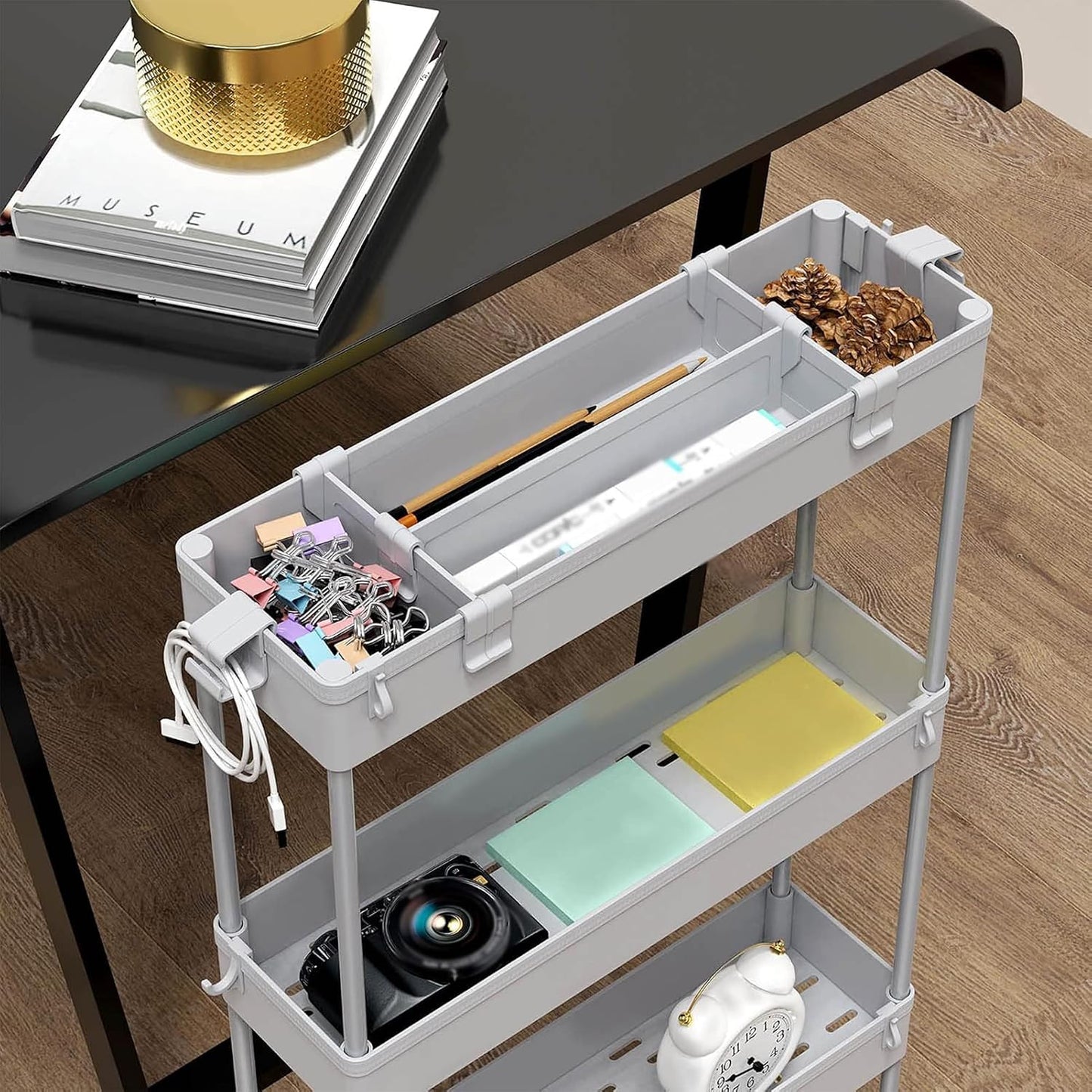 SPACELEAD Slim Storage Cart 4 Tier,Bathroom Organizer Rolling Utility, Mobile Shelving Unit Slide Out for Office, Kitchen, Laundry Room & Narrow Places,White
