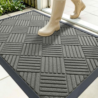 OLANLY Front Door Mat Outside Entrance 29.5x17, Absorbent, Heavy Duty Sturdy Natural Rubber Doormat Indoor Outdoor, Stain and Fade Resistant, Non-Slip Low Profile Floor Mat for Entryway, Grey Diamond