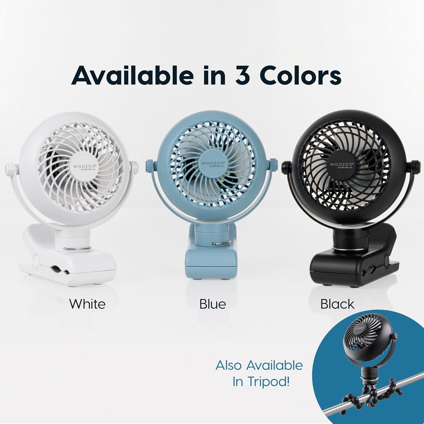 IRIS USA WOOZOO 3.5" Cordless Portable Clip On Fan, USB-C Rechargeable Fan, LED Light, Mosquito Repellent Tray, 360° Tilt, 3 Speeds,Bedside Kitchen Camping Golfing Outdoor Use, Black