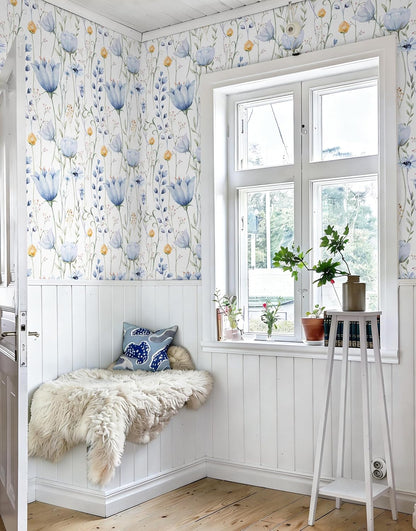 HeloHo Blue Floral Wallpaper Peel and Stick Self Adhesive Removable Wall Paper 16.1" X 118" Renter Friendly Waterproof Wallpaper Contact Paper for Furniture Living Room Bedroom Decor