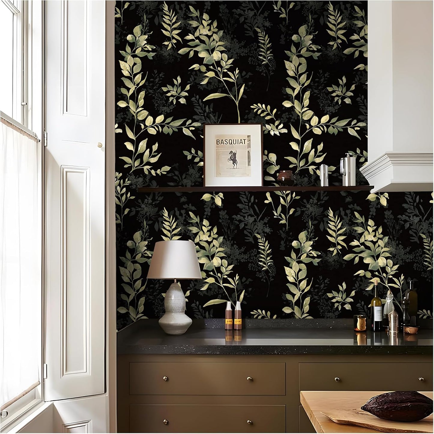Floralplus Peel and Stick Wallpaper Boho Leaf Removable Wallpaper for Bathroom Renter Leaf Contact Paper for Locker Shelf Liner Vinyl Adhesive Wallpapers Wall Mural Decor 17.5 in x 118 in