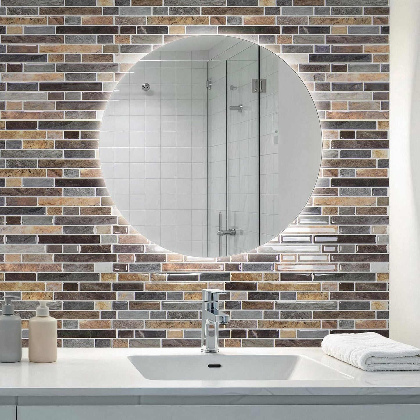Art3d 10-Sheet Heavy-Duty Peel and Stick Backsplash, Waterproof Wall Tiles Stick on Kitchen Backsplash Living Space, Beige & White