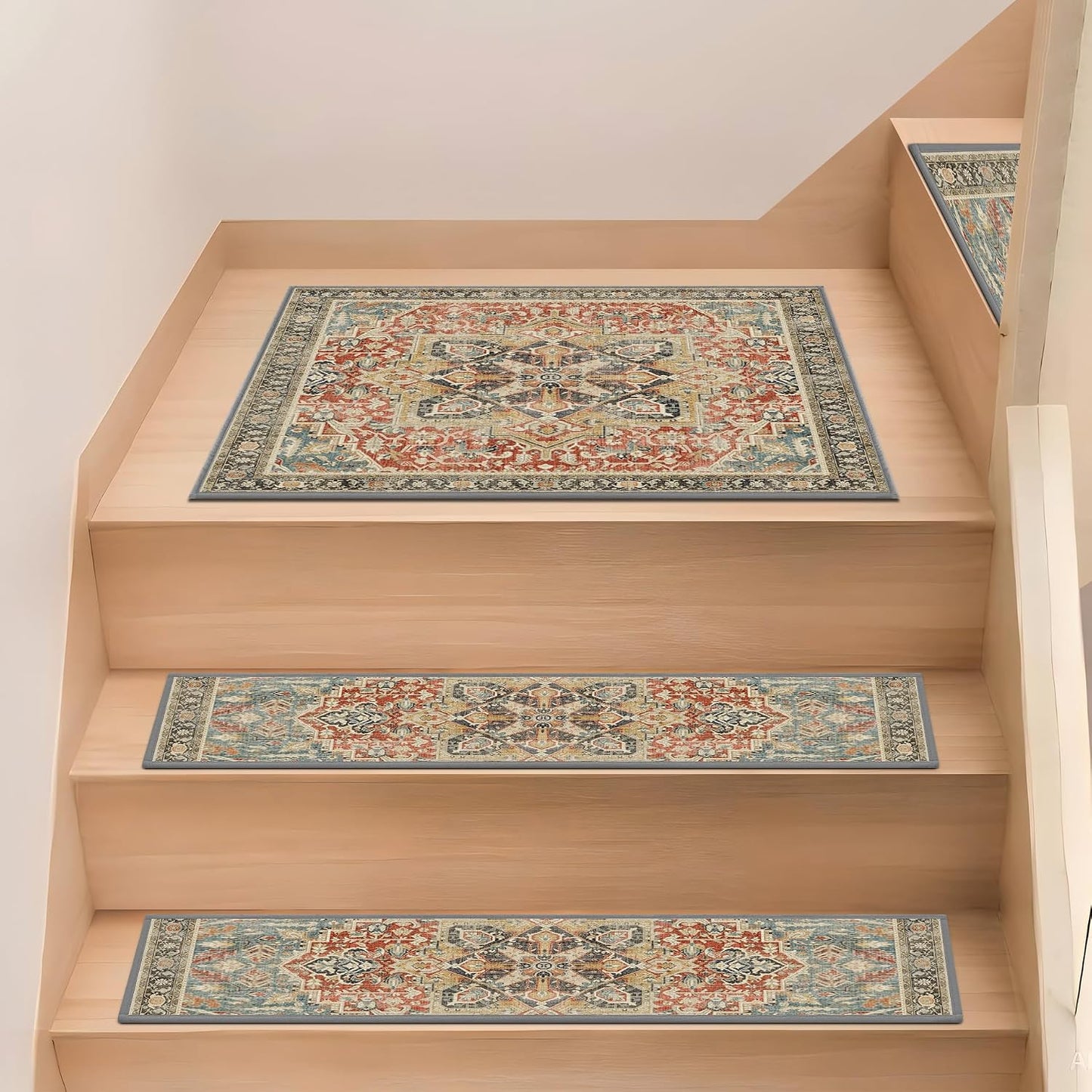 Non Slip Stair Treads for Wooden Steps, 15 Pack 8"x30" Washable Carpet | 8x30 in soft chenille polyester stair treads with reusable TPE backing for indoor wood stairs, dogs, kids, and seniors