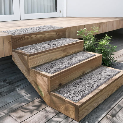 Muddy Mat® Pack of 4 - Soft Chenille Stair Treads Non-Slip Reusable, Super Absorbent Stair Treads for Wooden Steps, Tile & Marble Floor, Easy to Install & Machine Washable - Brown 30'' x 7''