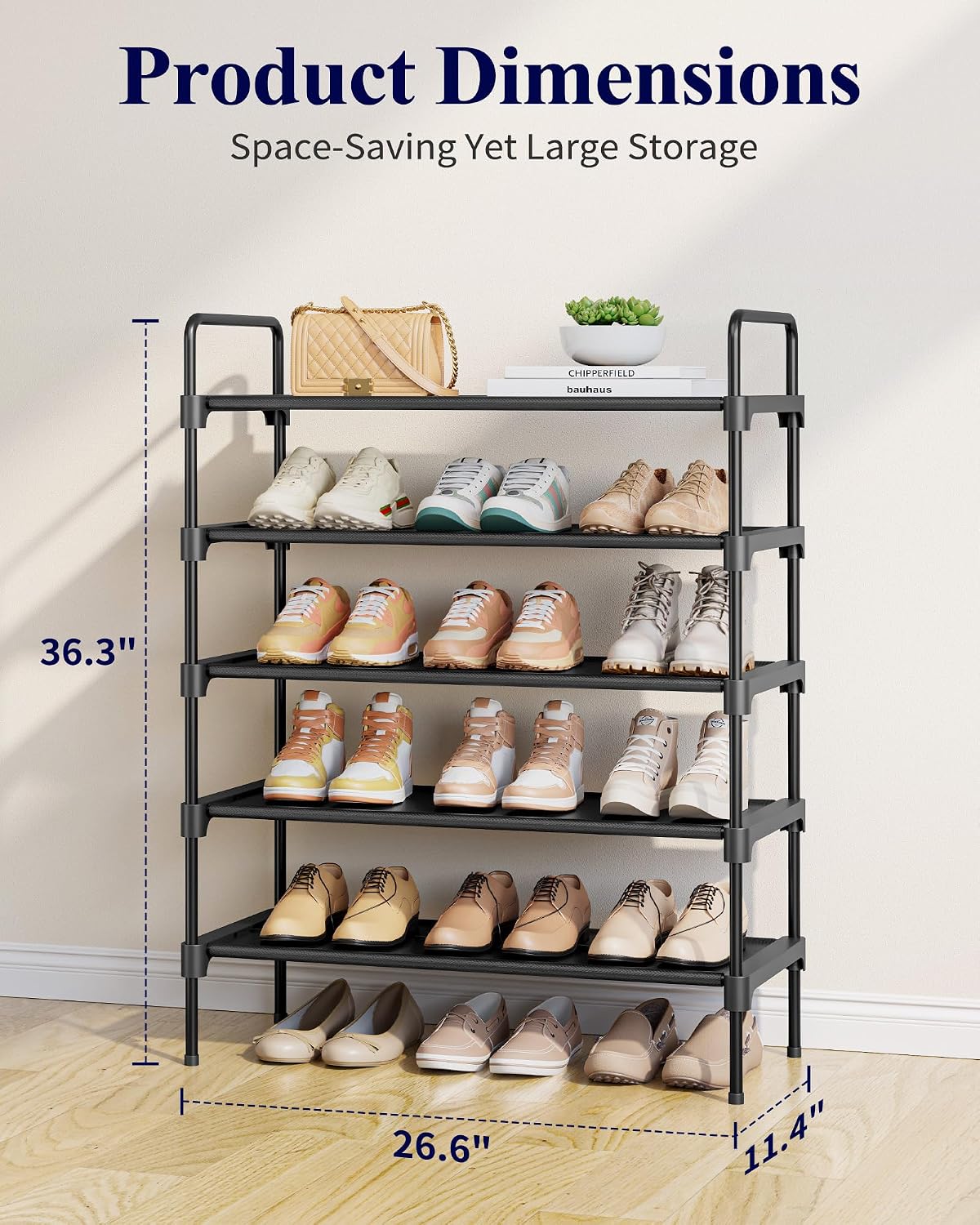 Kitsure Shoe Rack, 39" Wide Extra-Long Shoe Organizer, 3-Tier, Black | Closet, Front Door Entrance, Entryway, Stackable & Detachable Shelf, Closet Organizers and Storage