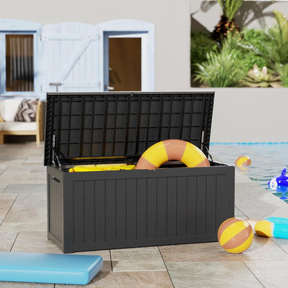 200 Gallon Resin Deck Box, Waterproof Outdoor Storage Bin for Patio Furniture, Pool Accessories, and Garden Tools, Lockable & UV-Resistant, Grey