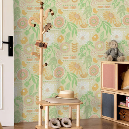 Simon&Siff Boho Peel and Stick Wallpaper, 17.3" x 80" Sun Floral Retro Contact Paper Removable Self Adhesive Wall Paper for Cabinets Furniture Bedroom Nursery Bathroom Renter Friendly DIY Decor