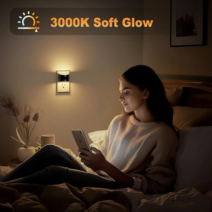 JandCase Motion Sensor Night Light, 2 Pack Motion Activated Night-Lights, 3000K Warm White LED Night Lights Plug into Wall, 30/60LM Adjustable Brightness, for Kids Adults Bathroom Bedroom
