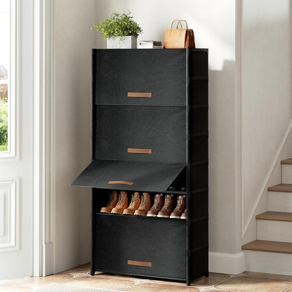 Shoe Rack, 5 Tier Shoe Storage Cabinet with Door 20 Pair Plastic Shoe Shelves Organizer for Closet, Entryway, Hallway, Bedroom, Black