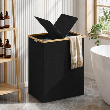 efluky Laundry Hamper with Lid, Trio Laundry Basket with 2 Removable Bags, 3 Section Laundry Bin with Bamboo Handles for Bathroom, Bedroom & Laundry Room, 160L (42.3 Gallon) Beige