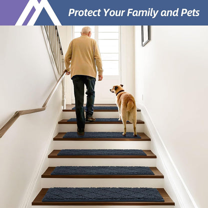 COSY HOMEER Edging Stair Treads Non-Slip Carpet Mat 28inX9in Indoor Stair Runners for Wooden Steps, Edging Stair Rugs for Kids and Dogs, 100% Polyester TPE Backing(4pc, Beige)