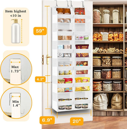 Over The Door Organizer, 5-Tier Extra Large Behind Door Storage with 10 Big Front & 10 Mesh Pockets, 80lb Capacity, Hanging Storage Organizer with Clear Window Kids Toys, Shoes, Diapers, Light Grey