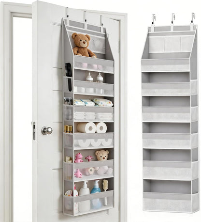 KMSCO Over The Door Organizer, 6 Large Pockets + 13 Mesh Side Pockets, Hanging Storage, 55lbs Capacity, Heavy Duty Non-Woven Fabric for Baby Nursery, Bathroom, Pantry, Closet, Beige, 1 Pack