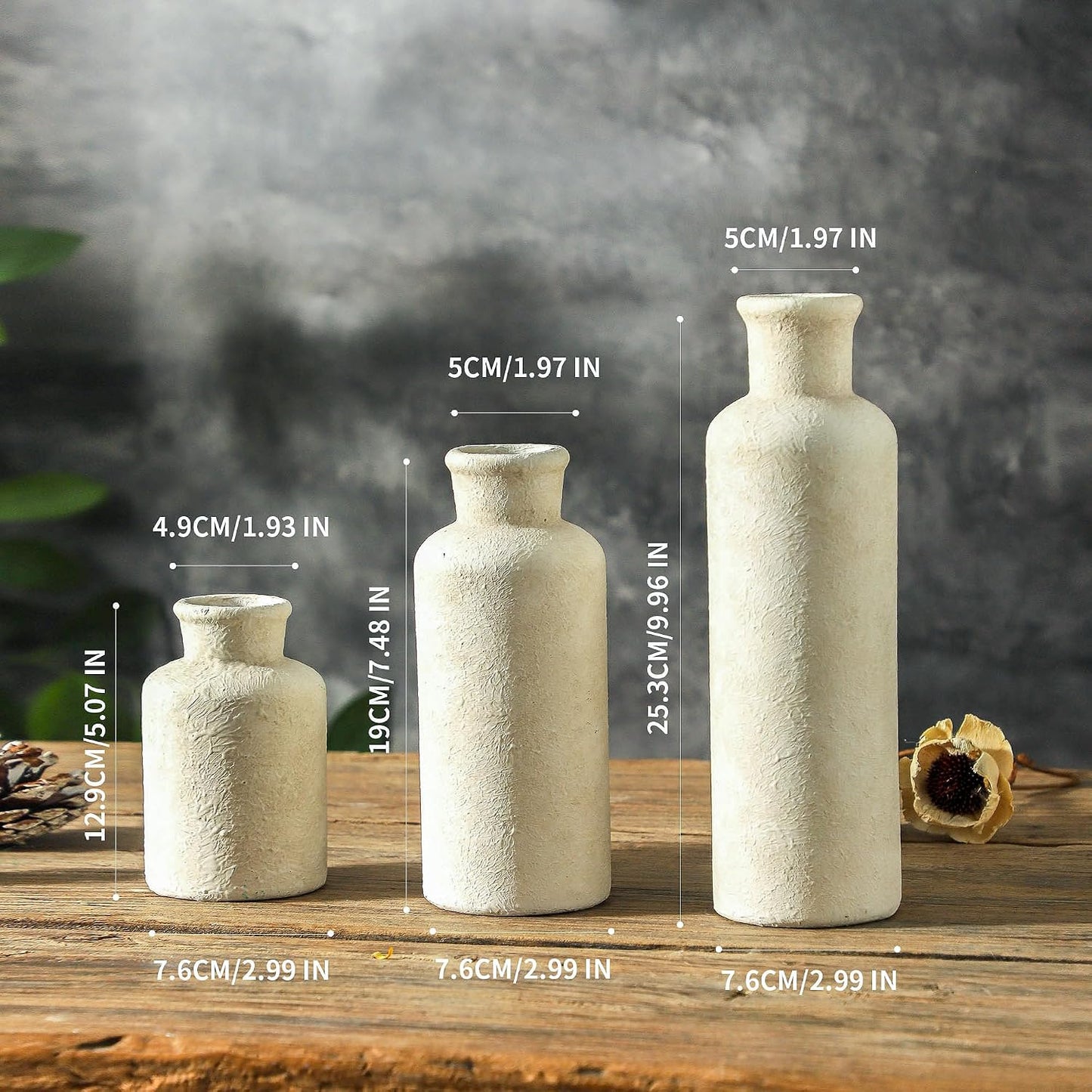 Ceramic Vase Set of 3, Neutral Flower Vases Home Decor, Pottery Rustic Farmhouse Decorative Vases Modern Decor for Table Mantel Entryway Bookshelf Living Room Kitchen Bedroom - Brown