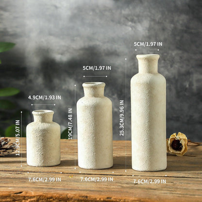 Ceramic Vase Set of 3, Neutral Flower Vases Home Decor, Pottery Rustic Farmhouse Decorative Vases Modern Decor for Table Mantel Entryway Bookshelf Living Room Kitchen Bedroom - Brown