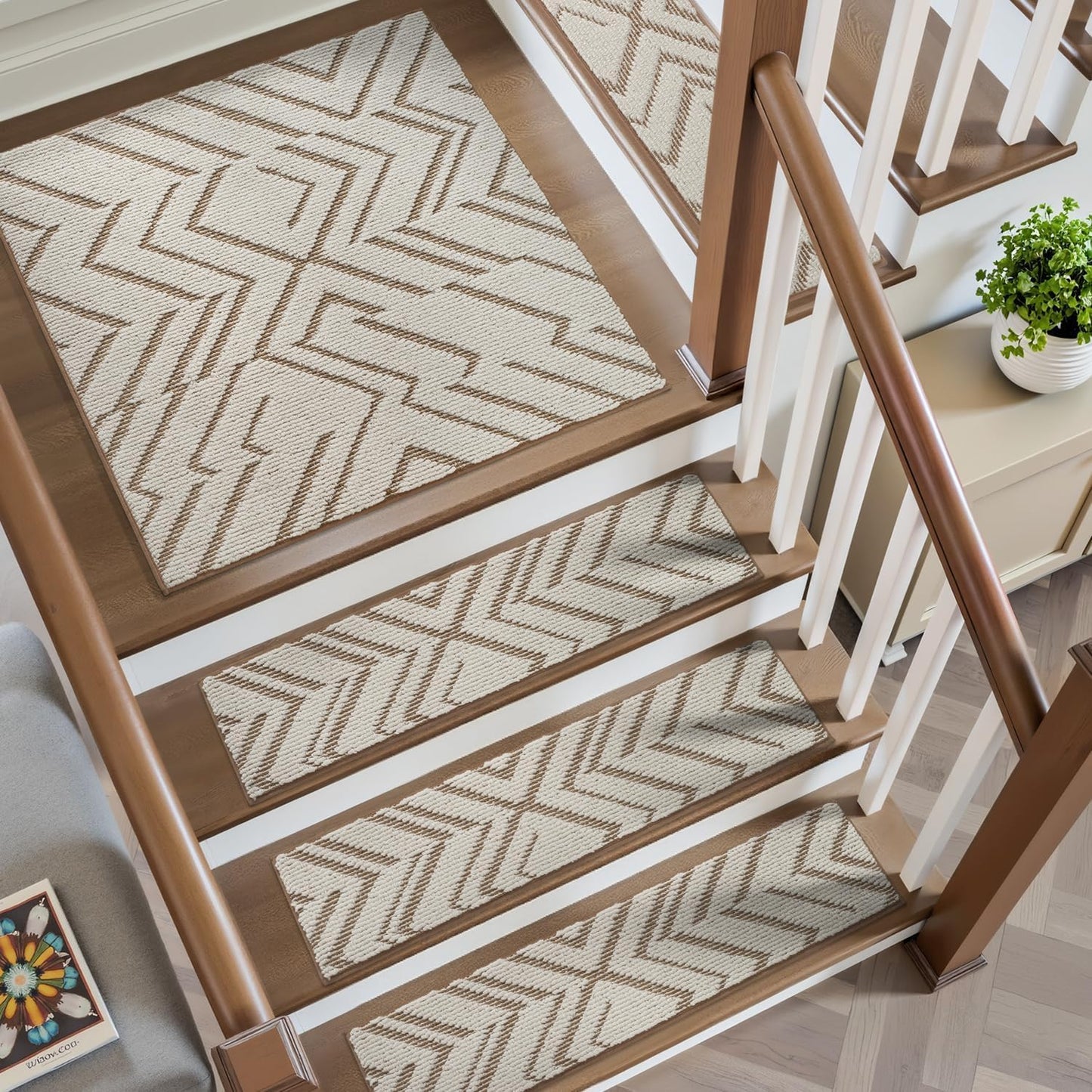 PADOOR Stair Treads Non Slip 15 PCS, 3D Peel and Stick Stair Treads for Wooden Steps Indoor, Residue-Free Adhesive Stair Runner for Kids, Elders & Pets, Washable Carpet for Stairs,8"x30",Brown