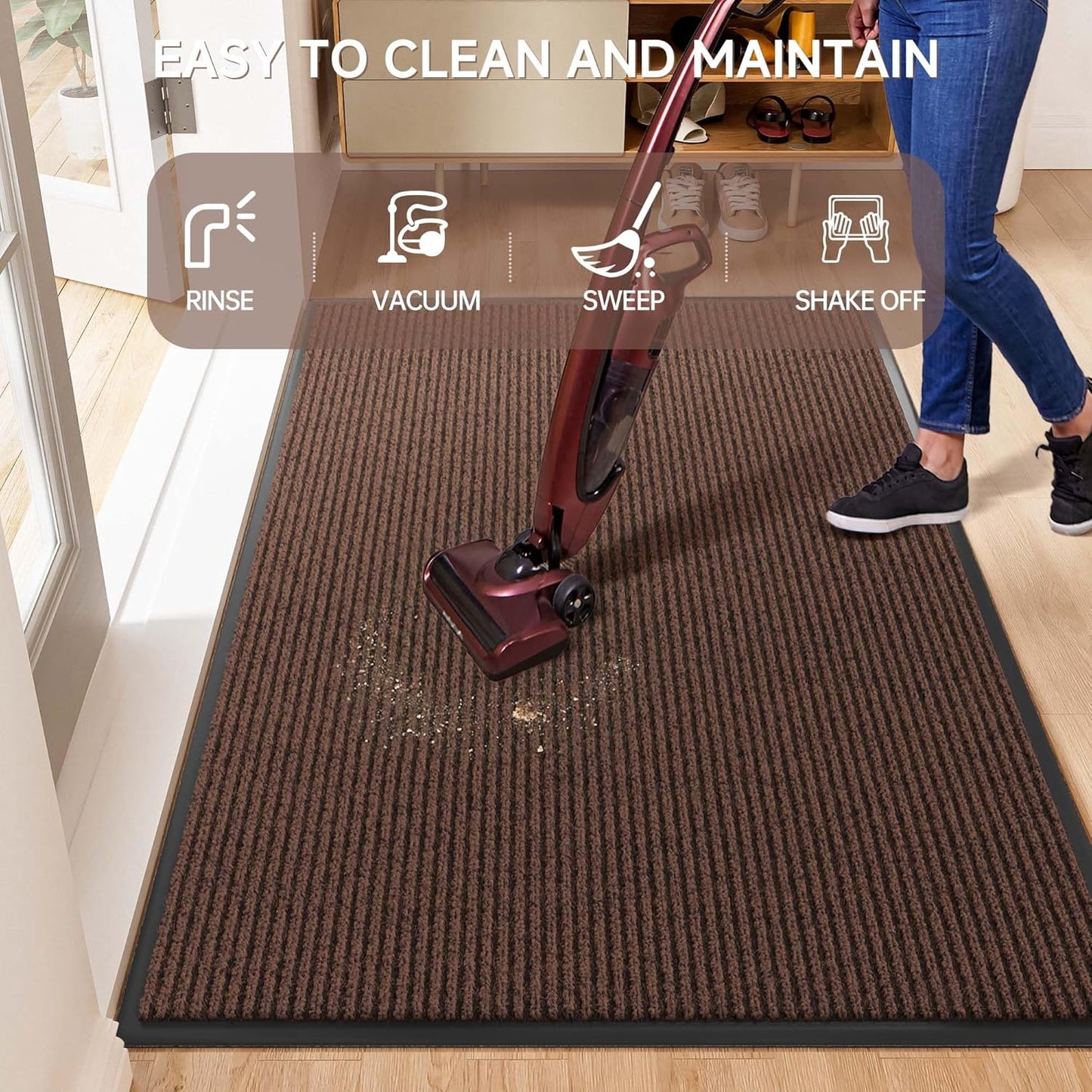 100pointONE Durable Front Door Mat, Heavy Duty Indoor Outdoor Doormat, 48” x 36” Low Profile Outdoor Mats for Home Entrance, Stain and Fade Resistant Shoe Scraper Mat, Ideal for High Traffic Area