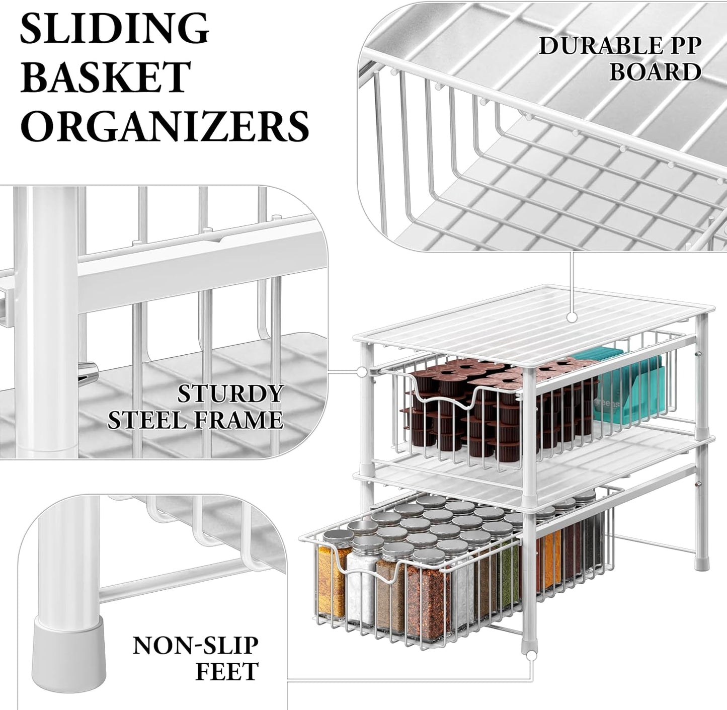 Simple Houseware Stackable 2 Tier Sliding Basket Organizer Drawer, Chrome
