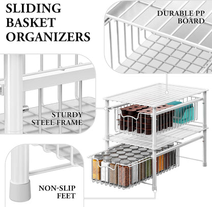 Simple Houseware Stackable 2 Tier Sliding Basket Organizer Drawer, Chrome