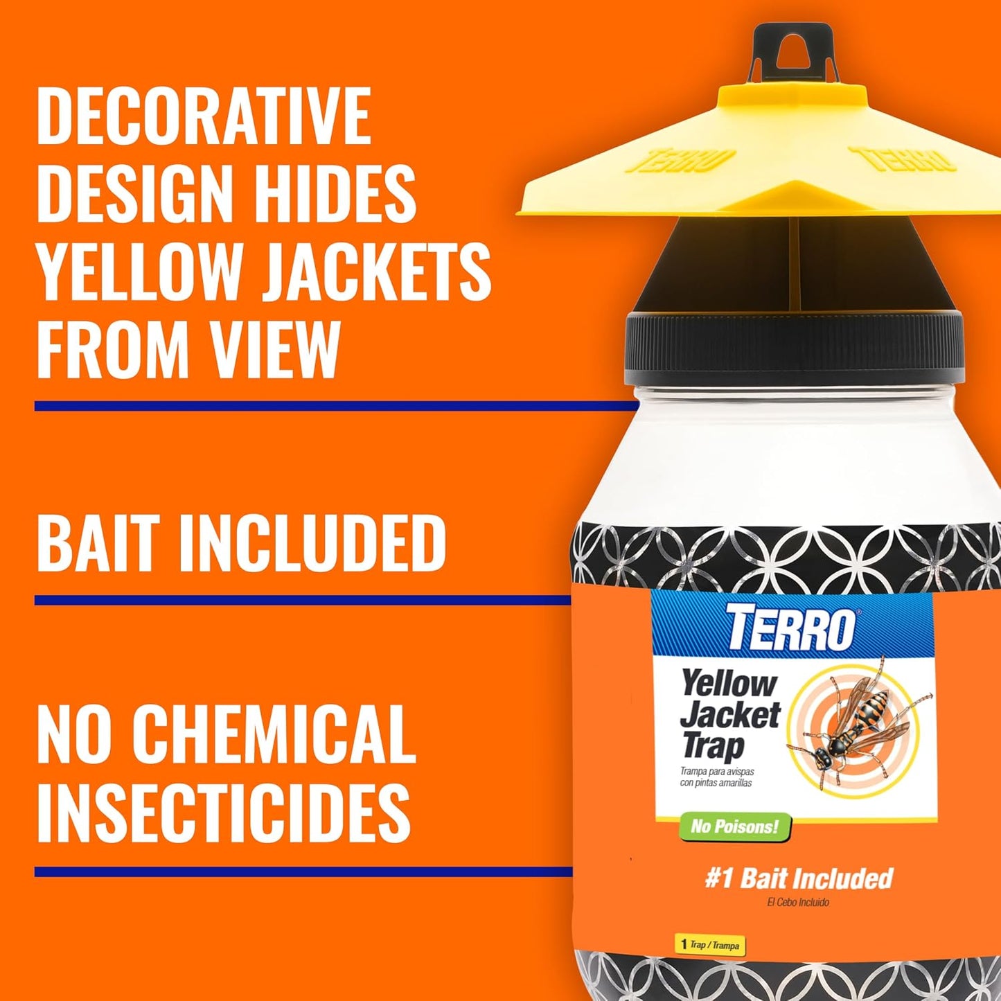 TERRO Outdoor Yellow Jacket Trap with Bait - Easy to Use - T362 - No Chemical Insecticides - Effective Yellowjacket Trap - Includes Bait