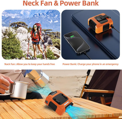 Waist Clip Fan - 5000mAh Rechargeable Portable Personal Fan, 39ft/s Ultra-Strong Wind, 29H Runtime, 5 Speeds, LED & SOS Light, for Outdoor, Camping, Hiking, Construction