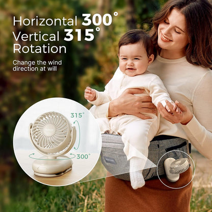 Momcozy Portable Stroller Fan with Clip | 4-Speed Mini-Fan for Carrier | Personal Fans Ultra Light 0.26lb | Gaps ≤4.5mm | Handheld Cooling | Rechargeable Rotate for Diaper Backpack/Table/Chair