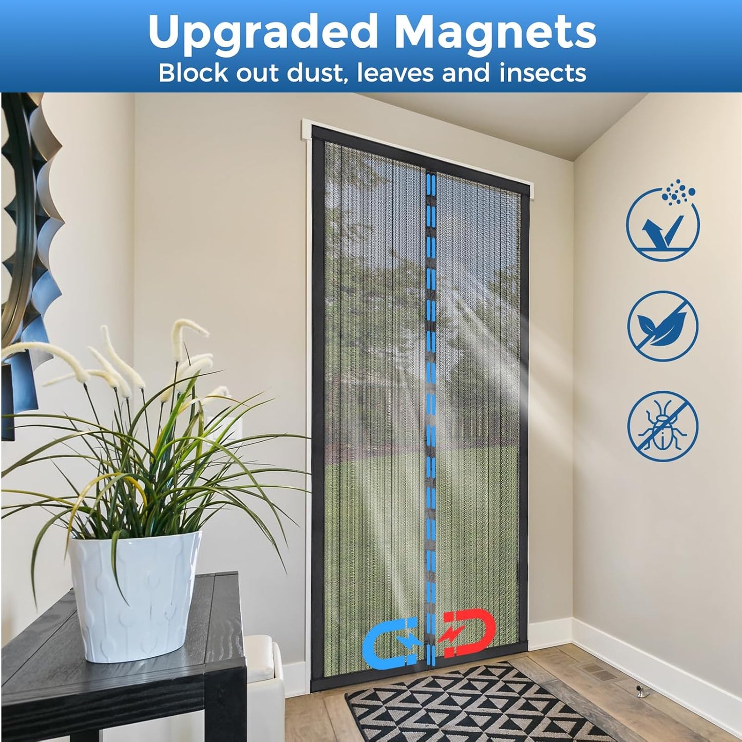 Smartor Magnetic Screen Door Magnetic Closure Fits 36"x82" Doors |Polyester - Retractable Screen Door Mesh| Self Sealing|Hands Free |Keeps Bugs Out|Pet and Kid Friendly-38 Inch x 83 Inch