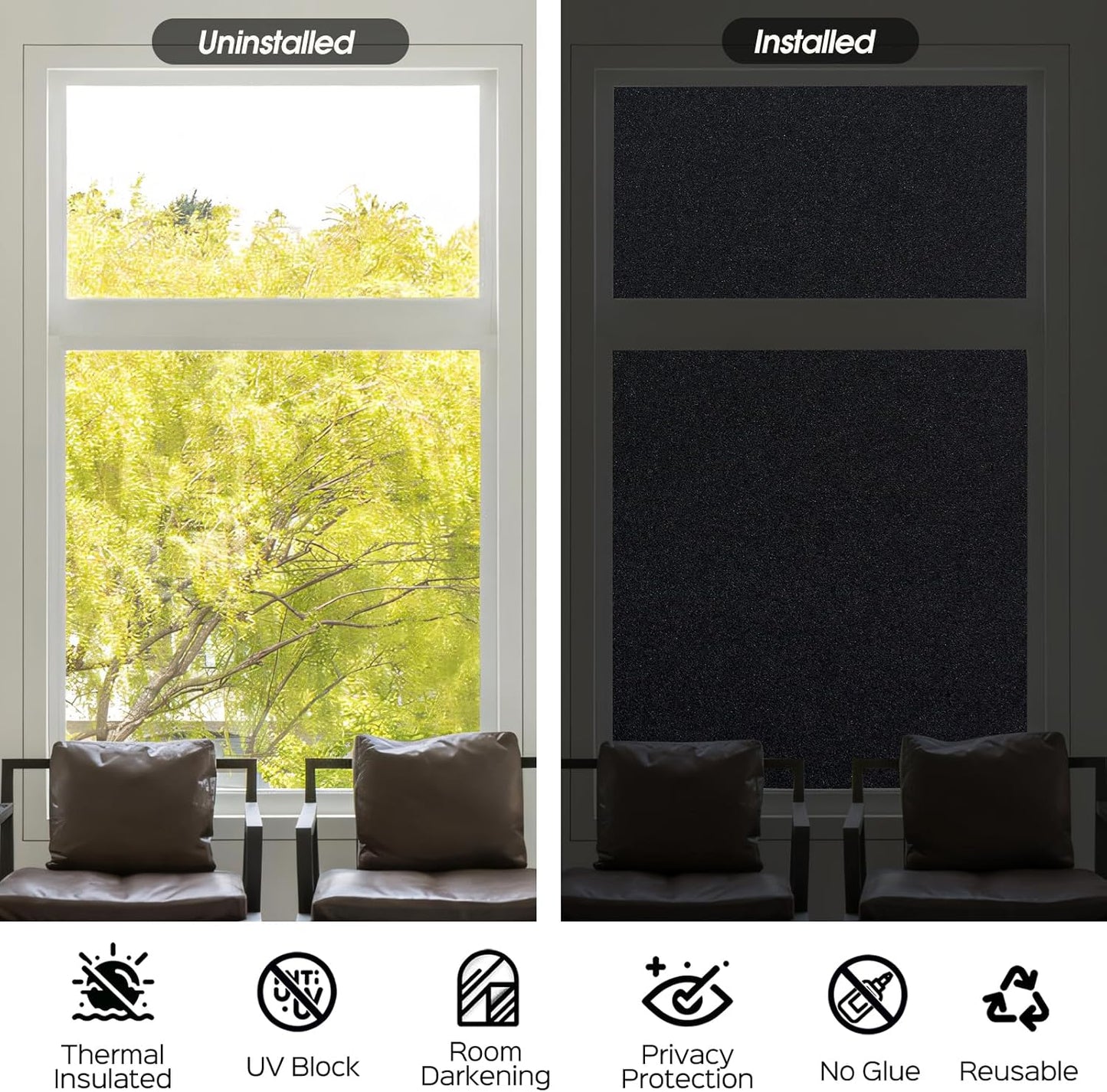 HIDBEA Frosted Window Privacy Film - Non Adhesive Static Cling Glass Stickers Sun UV Blocking Heat Control Door Covering Decals for Home Office, 23.6 x 78.7 Inch