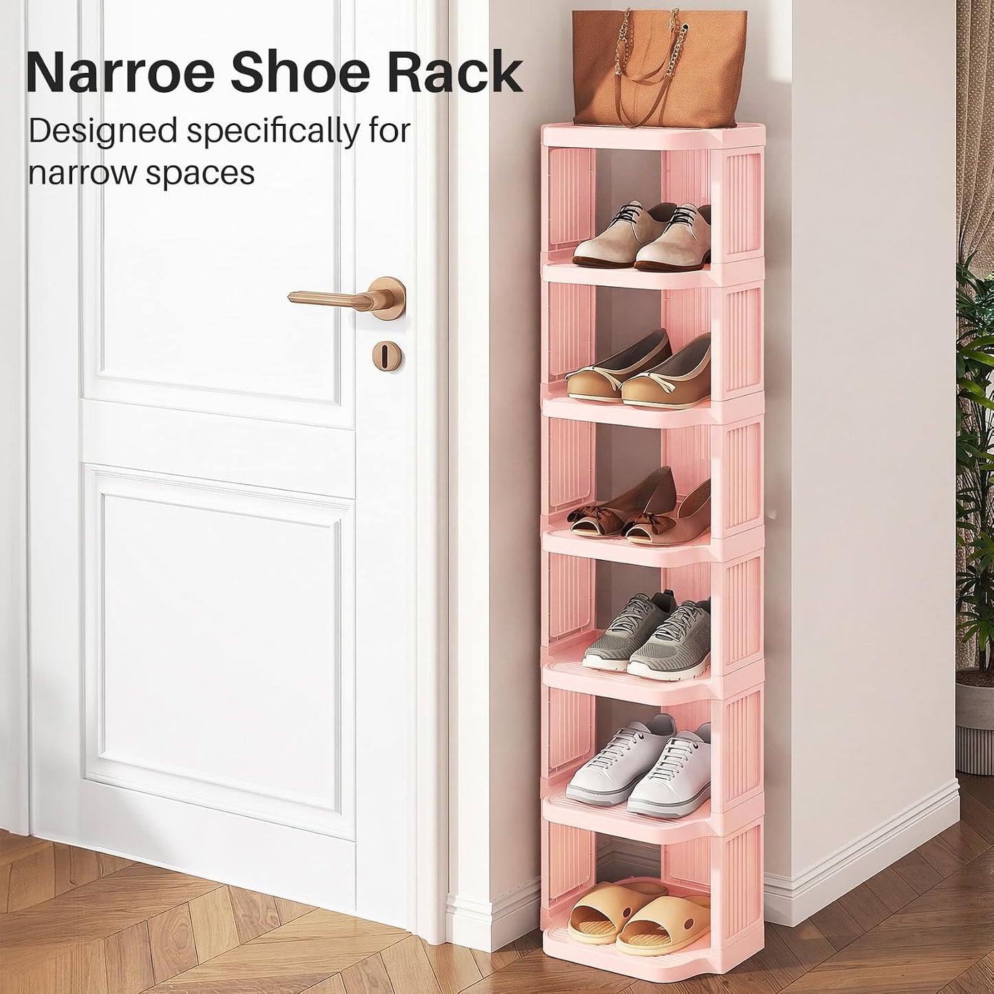 Kitstorack 8-Tier Vertical Plastic Shoe Rack, Freestanding Stackable Storage Organizer for Small Closets and Tight Spaces