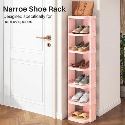 Kitstorack 8-Tier Vertical Plastic Shoe Rack, Freestanding Stackable Storage Organizer for Small Closets and Tight Spaces