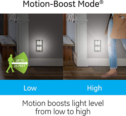GE Enbrighten LED Motion Sensor Night Light, Plug-in, 40 Lumens, Motion-Select with 25ft Detection, Dusk-to-Dawn, Brushed Nickel Louver – 37299 (1 Pack)