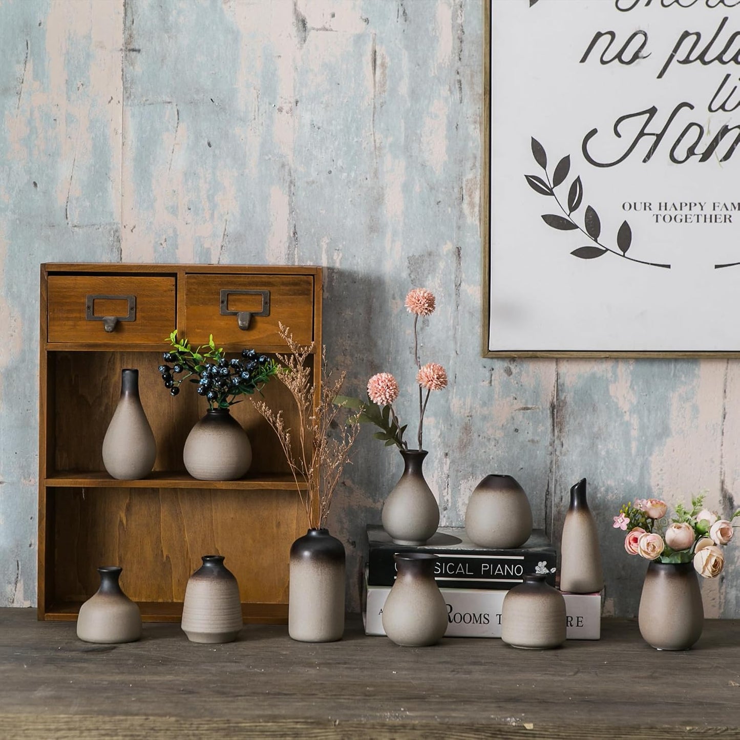 JOJUNO White Bud Vases, Small Ceramic Vase Set of 11, Mini Pottery Vases for Flowers, Decorative Pieces for Home Modern Decor, Boho Decor, Chic Accents for Living Room Dining Table Shelves
