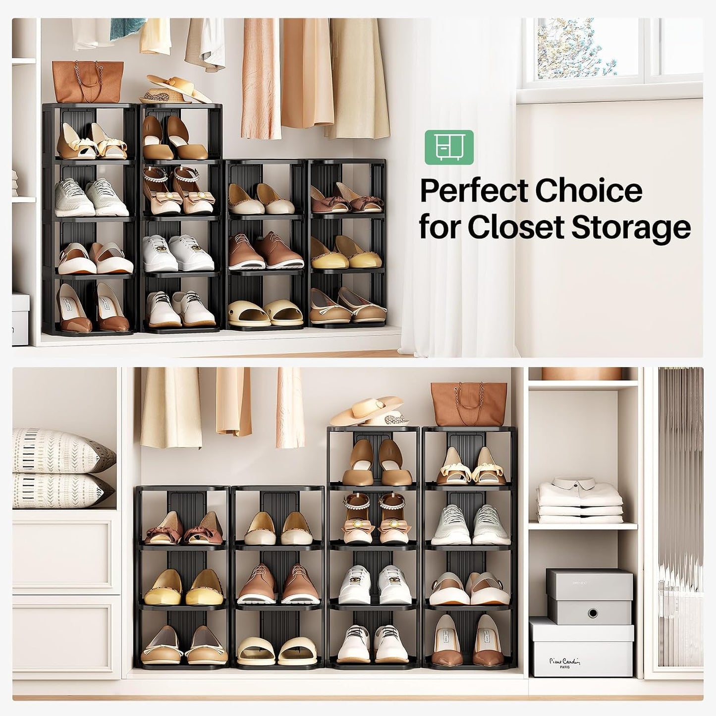 Kitstorack 8-Tier Vertical Plastic Shoe Rack, Freestanding Stackable Storage Organizer for Small Closets and Tight Spaces