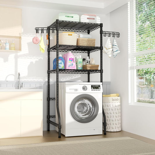 Ulif U8 Mini Laundry Room Storage Organizer, Over the Washer and Dryer Storage Shelves for Laundry Organization, 29.5”W x 17.3”D x 76.2”H, Suit Washing Machine Width within 27.1”, Hold 304 lb, Black