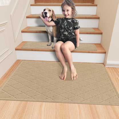 KOOTETA Stair Treads for Wooden Steps Indoor, 15 Pack 8" X 30" Non Slip Carpet Stair Treads with Reusable Adhesive for Kids Elders and Dogs, Surface Polyester TPR Backing Stair Runner Rugs, Dark Grey