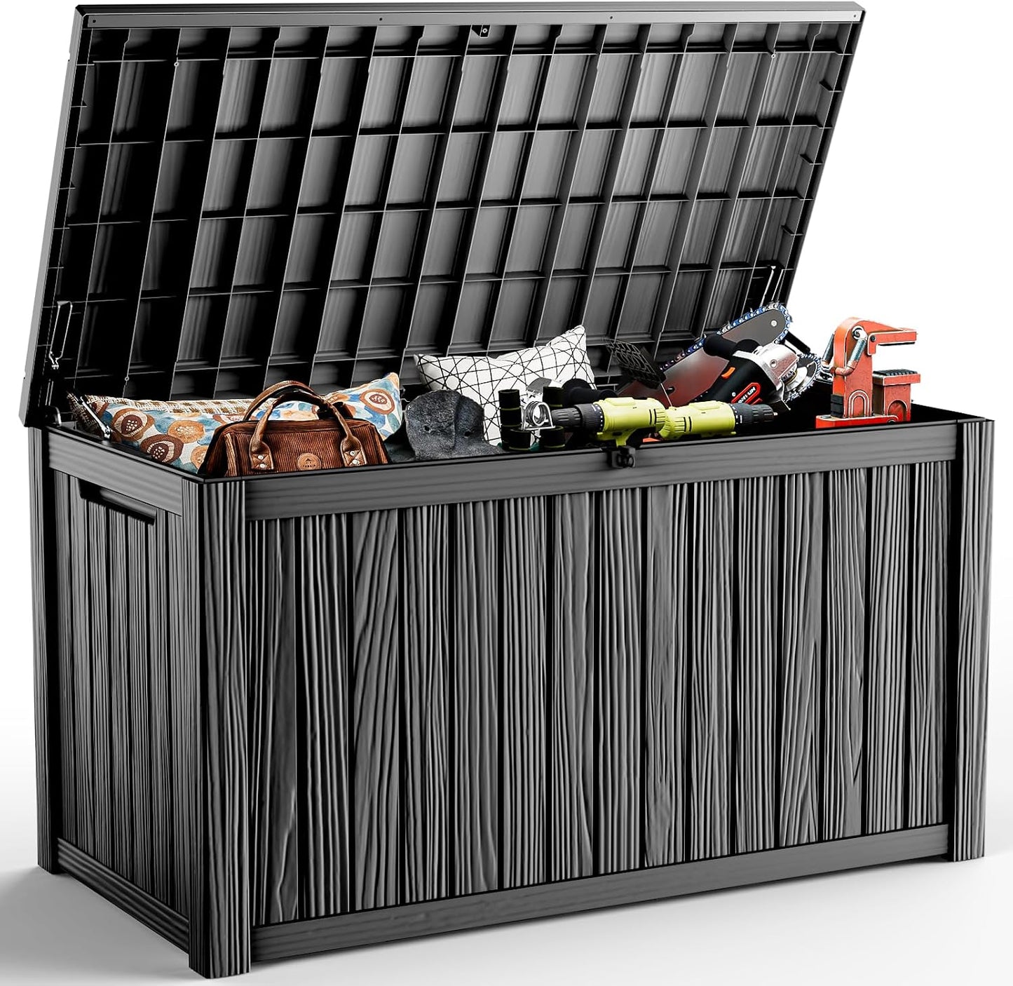 DRATO 35 Gallon Outdoor Storage Box Waterproof, Resin Small Deck Box for Patio Furniture Bench, Pool Garden Tools, Weatherproof Outside Storage Bin for Backyard Porch (Black, 35 Gallon)