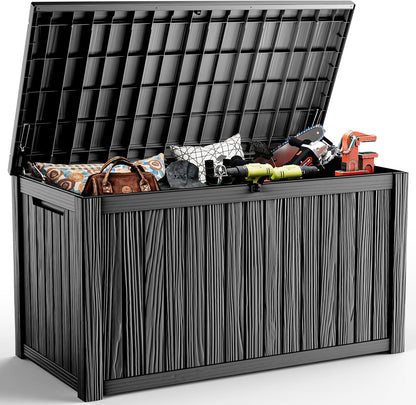 DRATO 35 Gallon Outdoor Storage Box Waterproof, Resin Small Deck Box for Patio Furniture Bench, Pool Garden Tools, Weatherproof Outside Storage Bin for Backyard Porch (Black, 35 Gallon)