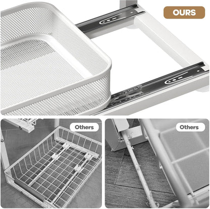 2-Pack Under Sink Storage Organizer with 2-Tier Slide Out Drawer, Sophisticated Mesh Pull Out Shelf for Kitchen & Bathroom, Fits Small Items, Upgraded Arched Track for Smooth Gliding(Patented)