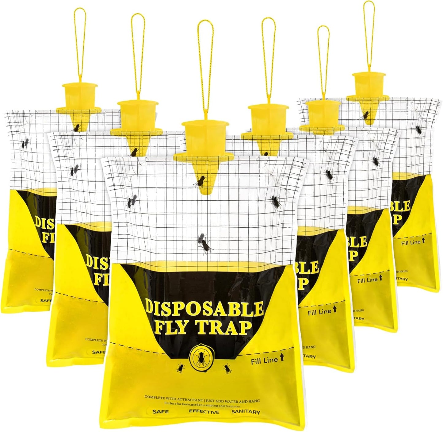 Outdoor Fly Traps for Patio, 4 Pack Pre-Baited Big Fly Bags Outdoor Disposable, Hanging Fly Catcher Hunter Stable Horse Ranch Control Repellent Killer for Barn, Farm