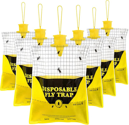 Outdoor Fly Traps for Patio, 4 Pack Pre-Baited Big Fly Bags Outdoor Disposable, Hanging Fly Catcher Hunter Stable Horse Ranch Control Repellent Killer for Barn, Farm