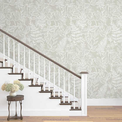 Safiyya Peel and Stick Wallpaper Boho Modern Beige Leaf Contact Paper Peel and Stick Wall Paper Self Adhesive Removable Wallpaper for Bedroom Bathroom Vinyl Roll 78.7"x17.3"