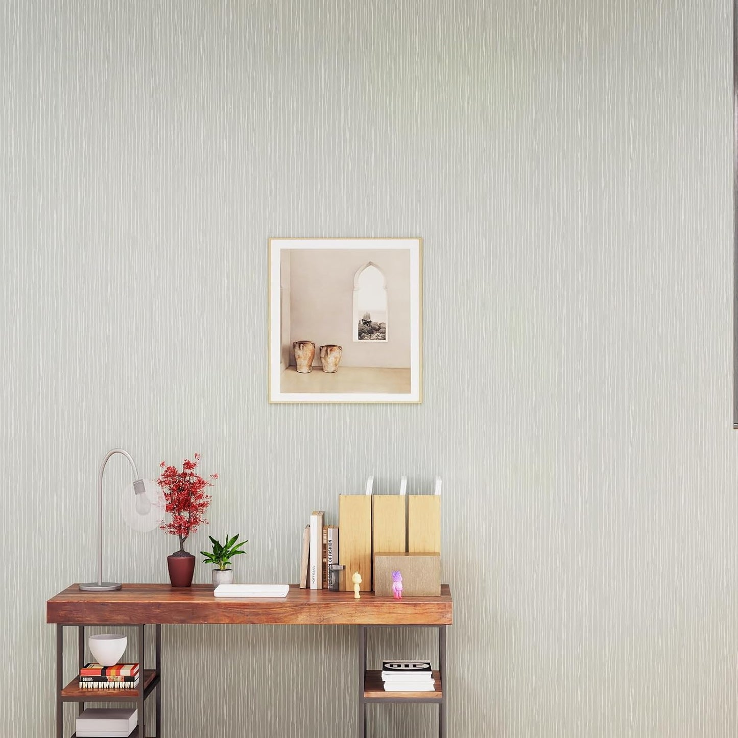 Modern Peel and Stick Wallpaper 17.3" x 78.7" Self Adhesive Wallpaper Textured Neutral Stripe Contact Paper Removable Vinyl Wall Paper for Living Room Bedroom Accent Wall Modern Minimalist Wall Decor
