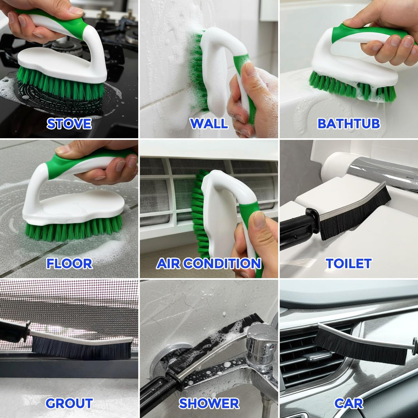 Scrub Brush - 6 Pack, Scrub Brushes for Cleaning, Heavy-Duty Scrub Brush, Stiff Bristles Cleaning Brush, for Kitchen, Bathtub, Floor and Wall Surfaces, Grey