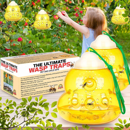 Wasp Trap Outdoor Hanging, Bee Traps Catcher, Effective Outdoor Wasp Killer Insect Catcher, New Upgrade Non-Toxic Reusable Hornet Yellow Jacket Trap for Outdoor Use - Yellow, 2 Pack