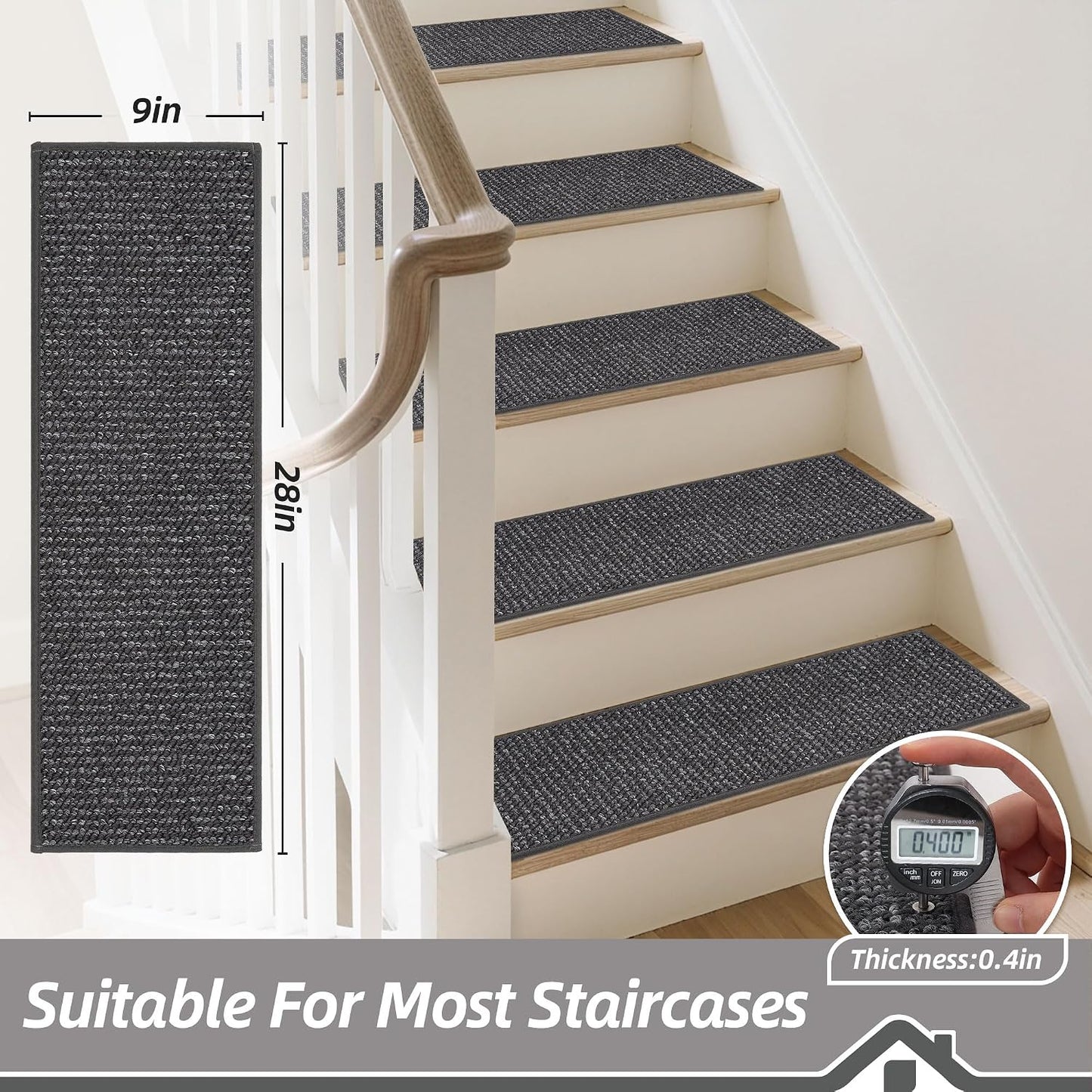 BEQHAUSE Stair Treads for Wooden Steps 28inX9in, Carpet Stair Treads Non Slip Indoor, Machine Washable Stair Runners for Kids Elders and Pets, Carpet for Stair Rugs Mat, TPE Backing, 4pcs, Taupe