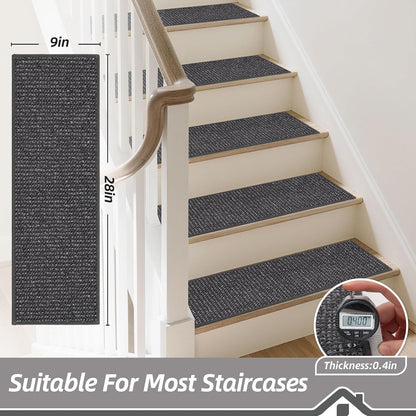 BEQHAUSE Stair Treads for Wooden Steps 28inX9in, Carpet Stair Treads Non Slip Indoor, Machine Washable Stair Runners for Kids Elders and Pets, Carpet for Stair Rugs Mat, TPE Backing, 4pcs, Taupe