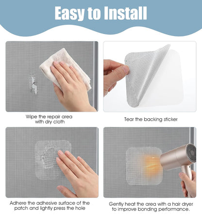 20 Pcs Screen Patches Self Adhesive, 4 x 4 Inches Stainless Steel Screen Repair Patches Kit for Window & Door Tears, Silver Rustproof Mesh Tape