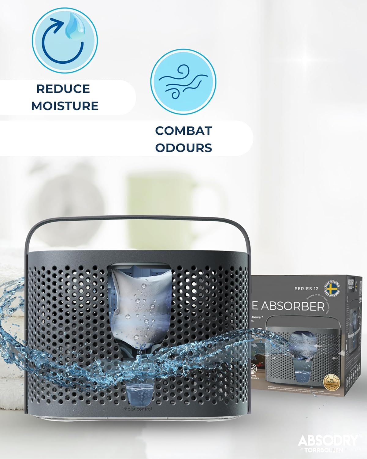 Absodry by Torrbollen Moisture Absorber 1.3lb Bag — Dehumidifier for Bedroom, Electricity & Battery Free Dehumidifiers for Home, Air Freshener and Purifier for Home Up to 90 Days, 269 ft² (White)