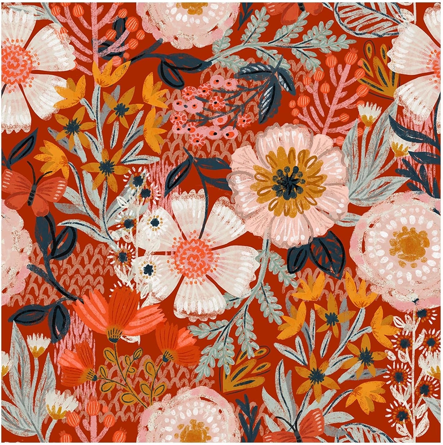 HAOKHOME Boho Peel and Stick Wallpaper Floral Wall Paper Removable for Bedroom Navy/Pink/Orange Contact Paper 17.7in x 9.8ft